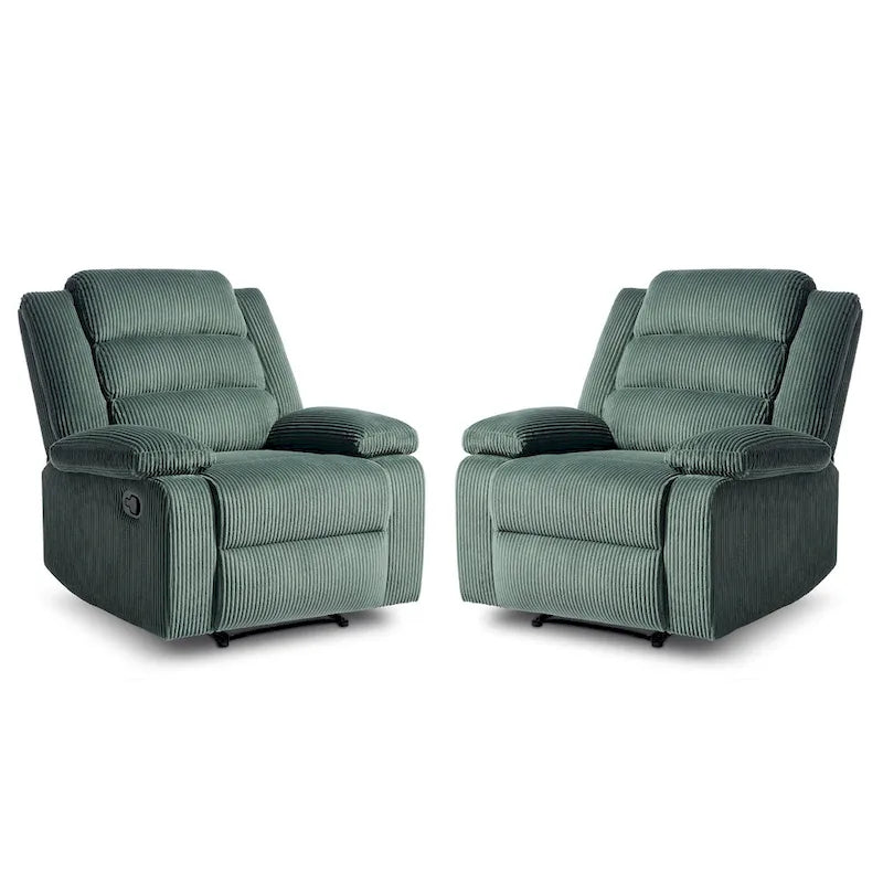 Ensemble de 2 fauteuils inclinables manuels en velours côtelé avec accoudoirs larges et repose-pieds