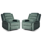 Ensemble de 2 fauteuils inclinables manuels en velours côtelé avec accoudoirs larges et repose-pieds