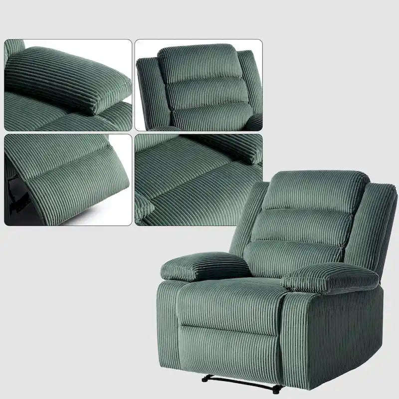 Ensemble de 2 fauteuils inclinables manuels en velours côtelé avec accoudoirs larges et repose-pieds