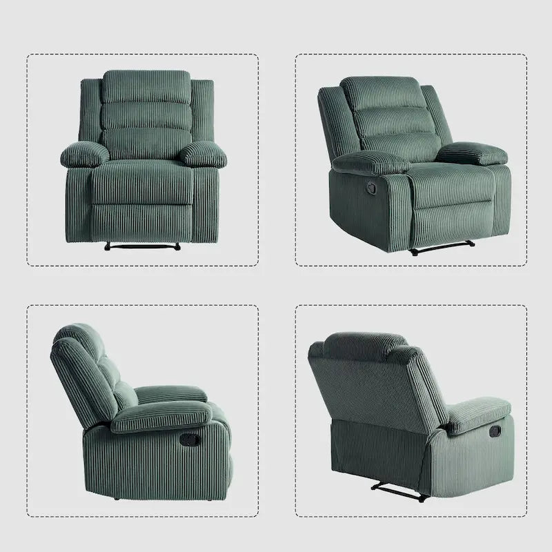 Ensemble de 2 fauteuils inclinables manuels en velours côtelé avec accoudoirs larges et repose-pieds