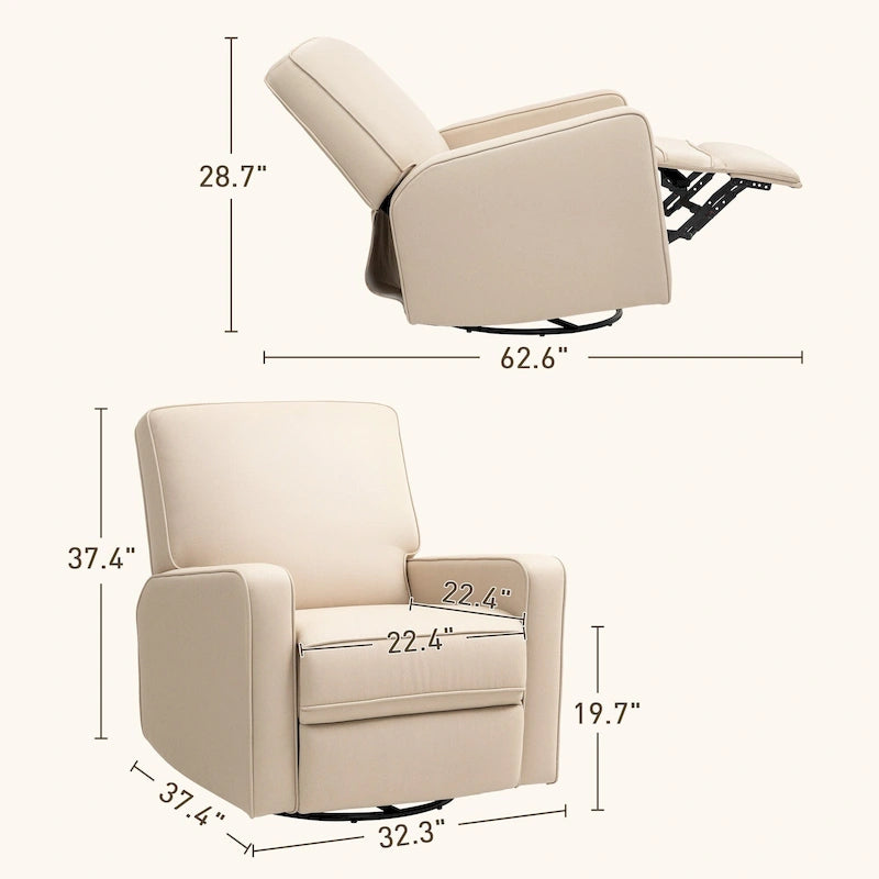Fauteuil inclinable manuel avec fonction pivotante et basculante, repose-pieds réglable, tissu respirant, beige