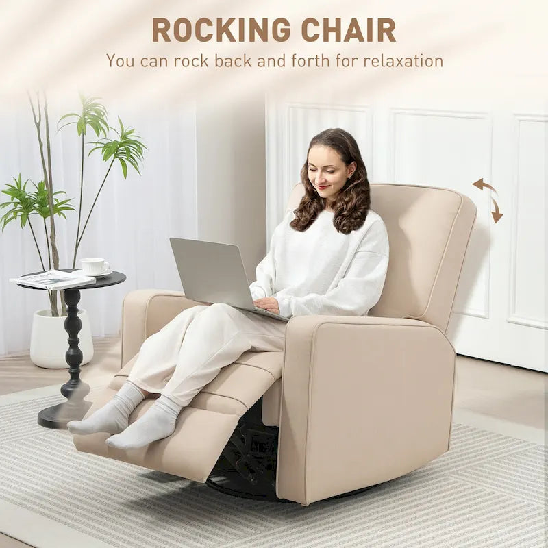 Fauteuil inclinable manuel avec fonction pivotante et basculante, repose-pieds réglable, tissu respirant, beige
