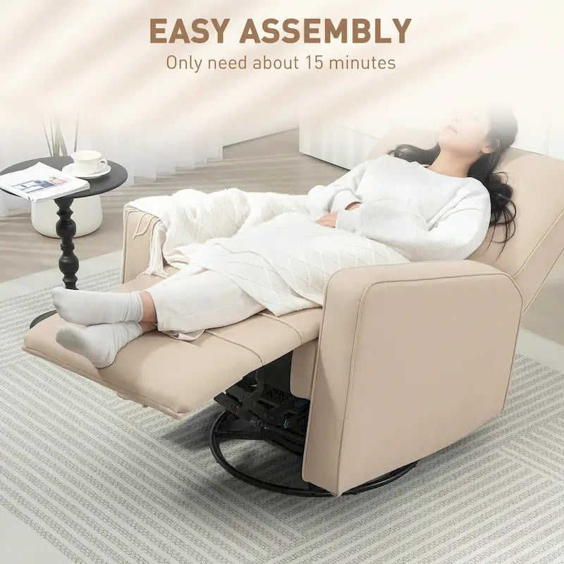 Fauteuil inclinable manuel avec fonction pivotante et basculante, repose-pieds réglable, tissu respirant, beige