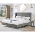 Lit plateforme gris King Size avec tête de lit capitonnée en velours