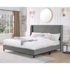 Lit plateforme gris King Size avec tête de lit capitonnée en velours