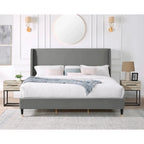 Lit plateforme gris King Size avec tête de lit capitonnée en velours