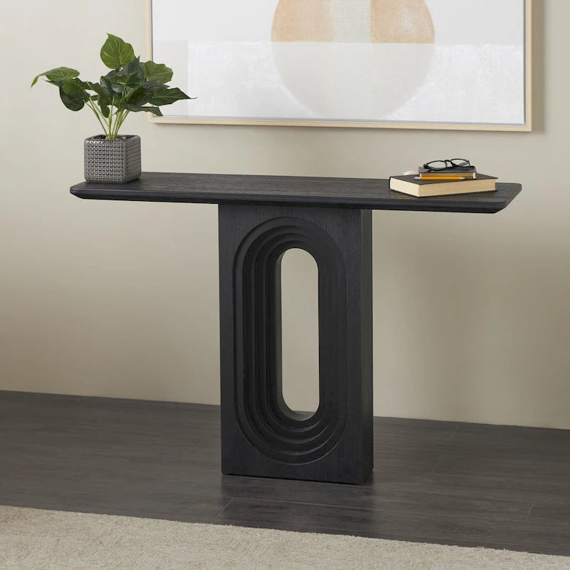 Console en bois avec piédestal ovale sculpté - Noir