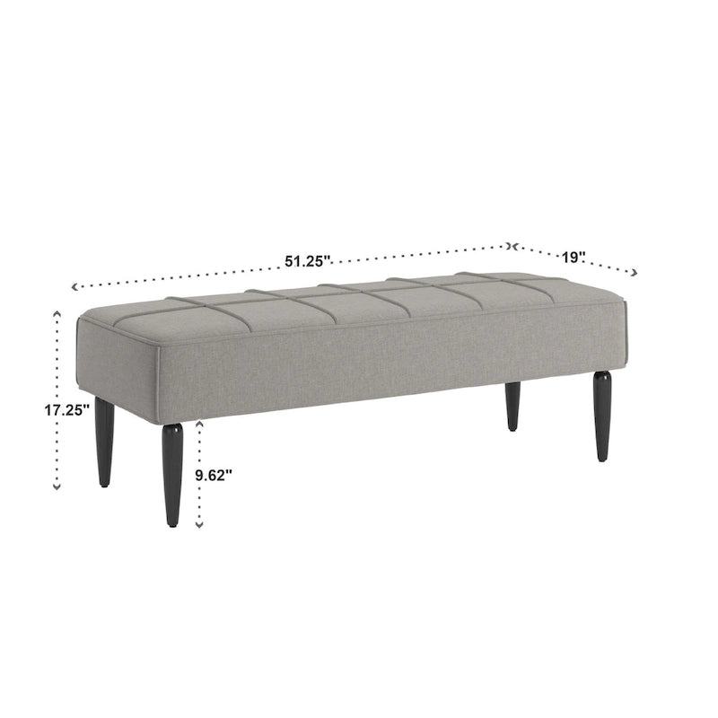 Banc rembourré en lin avec pieds coniques noirs