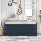 Banc de rangement avec 4 portes, étagères réglables et coussin amovible