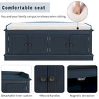 Banc de rangement avec 4 portes, étagères réglables et coussin amovible