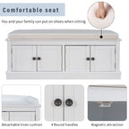 Banc de rangement avec 4 portes, étagères réglables et coussin amovible