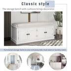Banc de rangement avec 4 portes, étagères réglables et coussin amovible