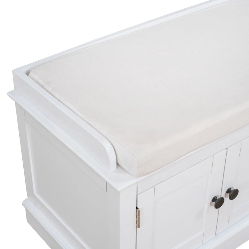Banc de rangement avec 4 portes, étagères réglables et coussin amovible