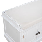 Banc de rangement avec 4 portes, étagères réglables et coussin amovible