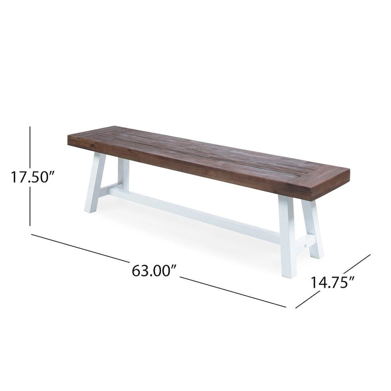 Banc de salle à manger rectangulaire en bois d'acacia style ferme