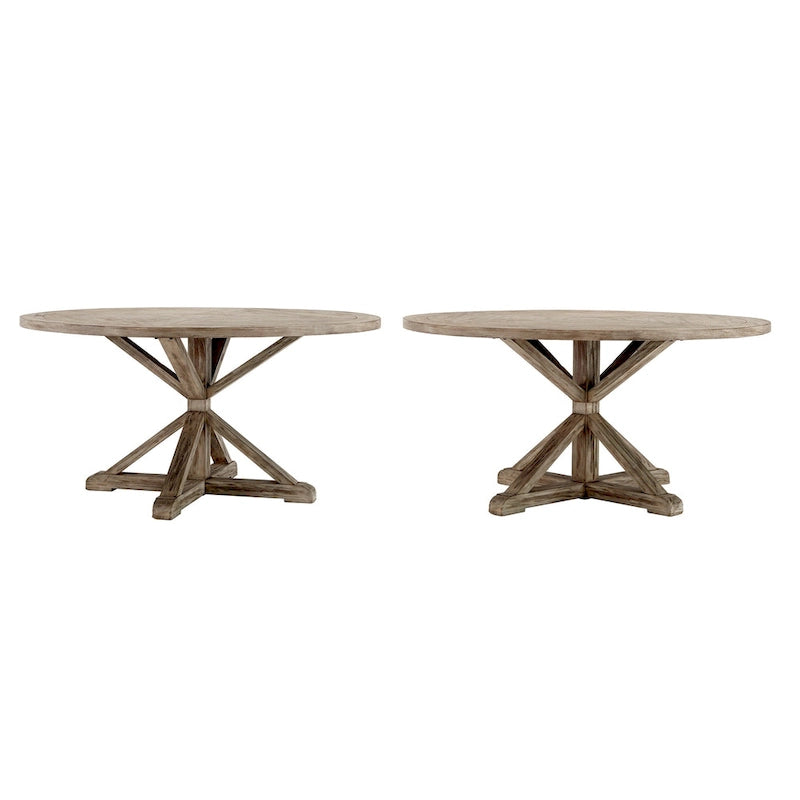 Table de salle à manger ronde en pin rustique avec base en X