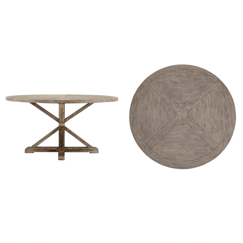 Table de salle à manger ronde en pin rustique avec base en X