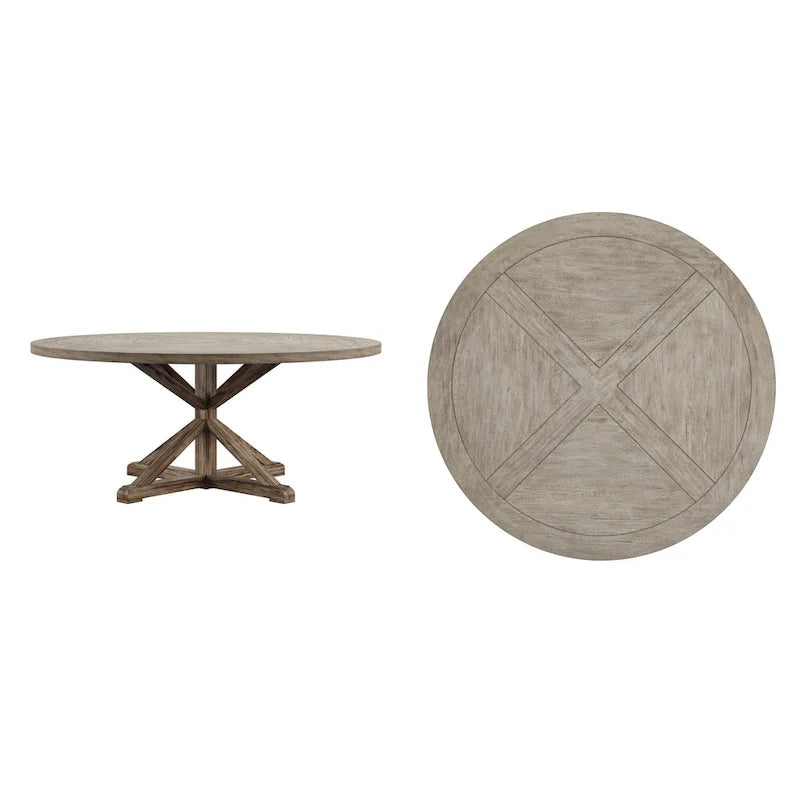 Table de salle à manger ronde en pin rustique avec base en X