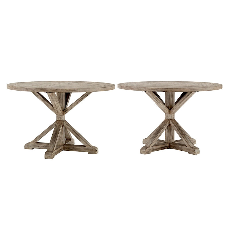Table de salle à manger ronde en pin rustique avec base en X