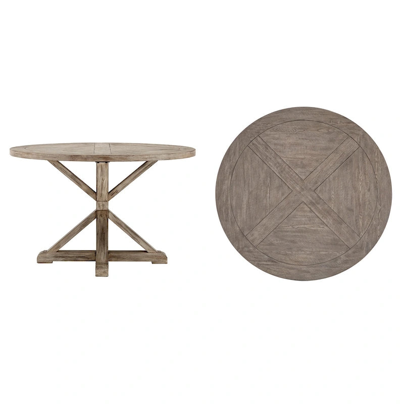 Table de salle à manger ronde en pin rustique avec base en X