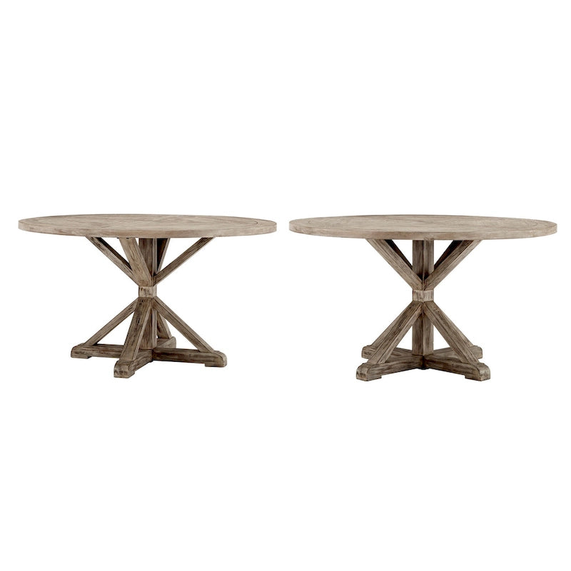 Table de salle à manger ronde en pin rustique avec base en X