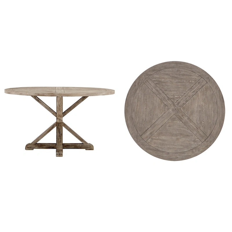 Table de salle à manger ronde en pin rustique avec base en X