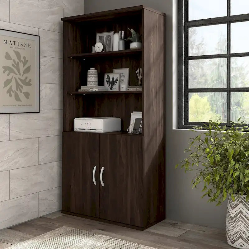 Hybrid Tall 5 Shelf Bookcase with Doors by Bush Business Furniture