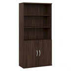 Bibliothèque haute à 5 étagères avec portes d'armoire