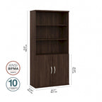 Bibliothèque haute à 5 étagères avec portes d'armoire