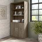 Bibliothèque haute à 5 étagères avec portes d'armoire