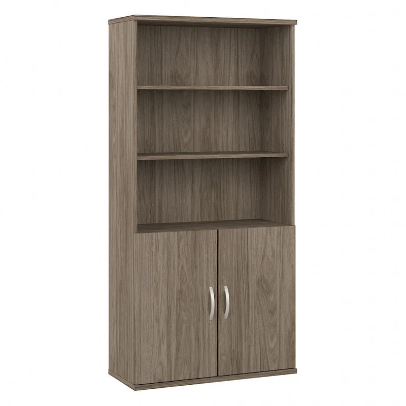 Bibliothèque haute à 5 étagères avec portes d'armoire