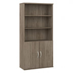 Bibliothèque haute à 5 étagères avec portes d'armoire