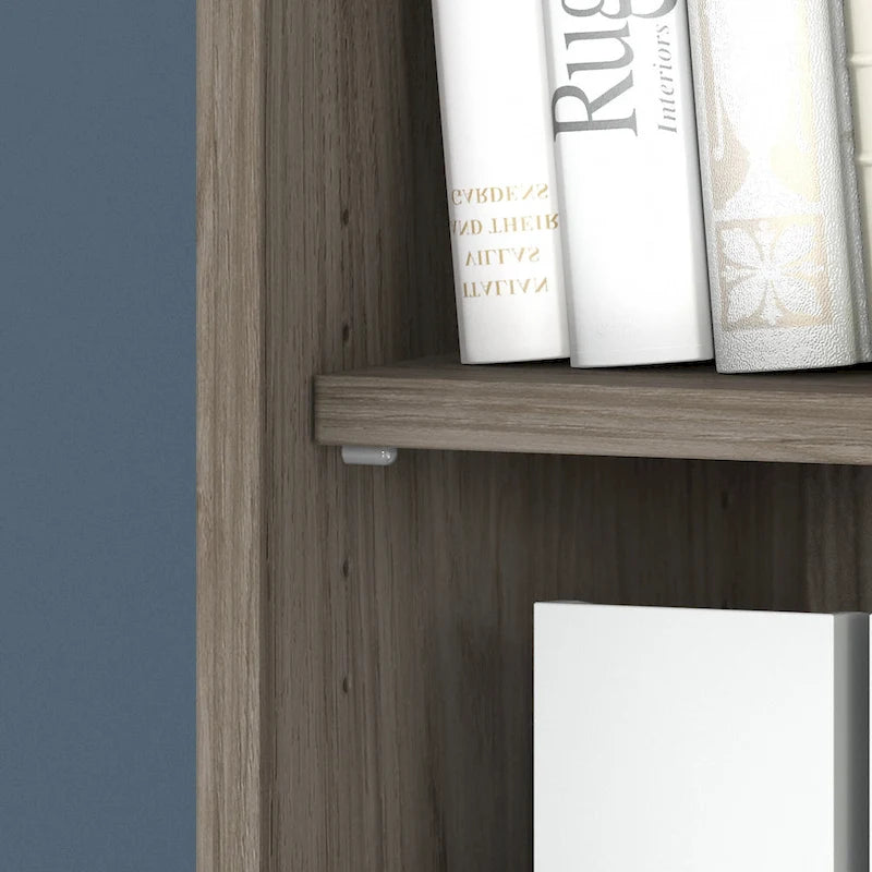 Bibliothèque haute à 5 étagères avec portes d'armoire