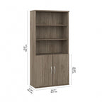 Bibliothèque haute à 5 étagères avec portes d'armoire