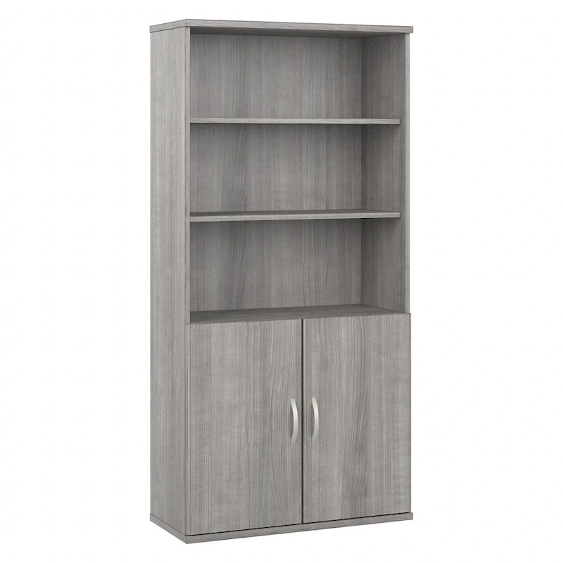 Bibliothèque haute à 5 étagères avec portes d'armoire