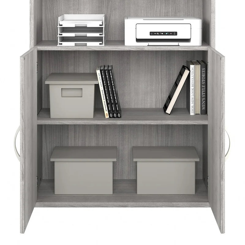 Bibliothèque haute à 5 étagères avec portes d'armoire