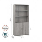 Bibliothèque haute à 5 étagères avec portes d'armoire