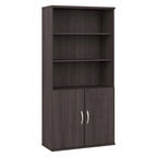 Bibliothèque haute à 5 étagères avec portes d'armoire