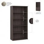 Bibliothèque haute à 5 étagères avec portes d'armoire