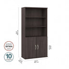 Bibliothèque haute à 5 étagères avec portes d'armoire