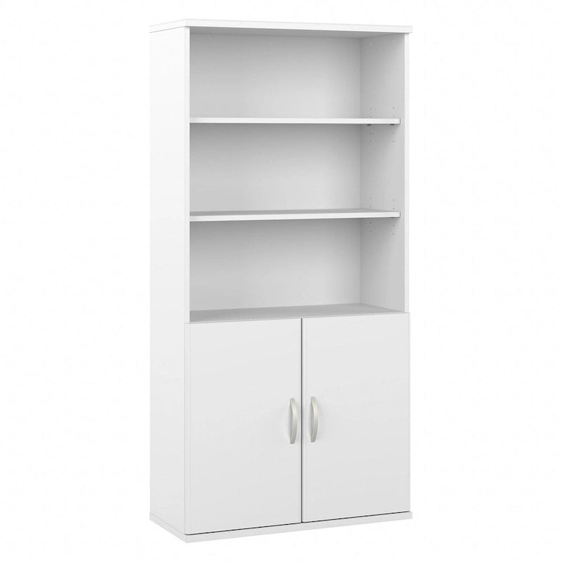 Bibliothèque haute à 5 étagères avec portes d'armoire