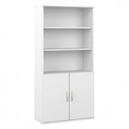 Bibliothèque haute à 5 étagères avec portes d'armoire