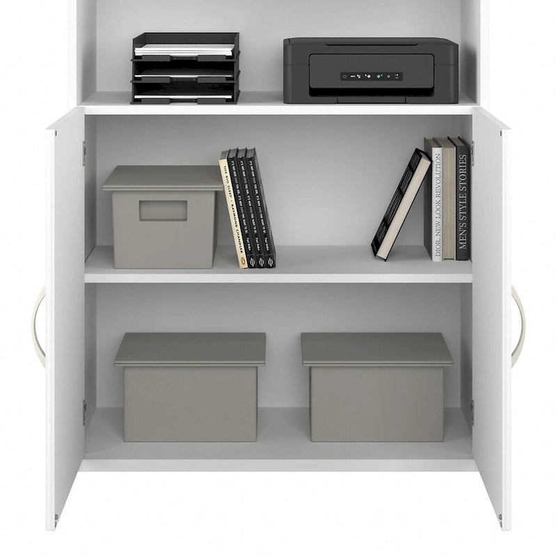 Bibliothèque haute à 5 étagères avec portes d'armoire