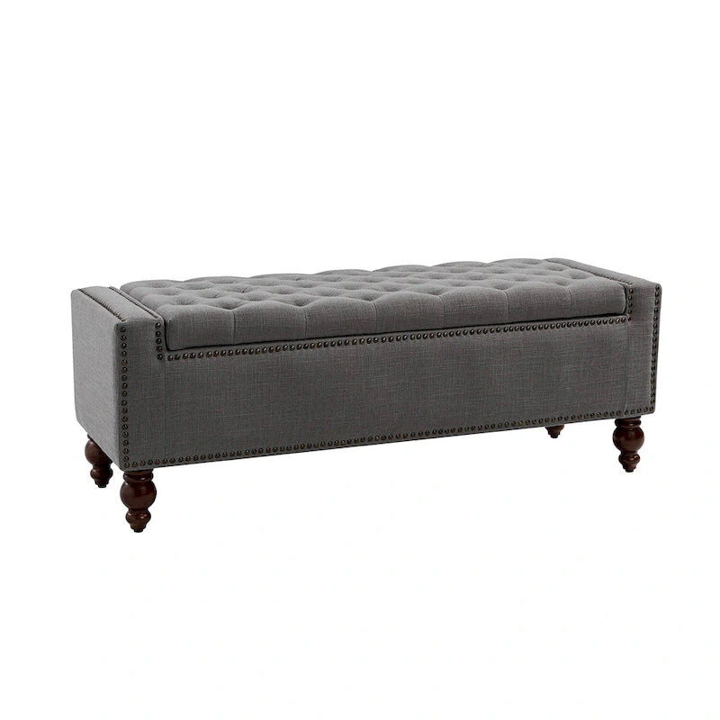 Banc de rangement capitonné classique avec garnitures cloutées