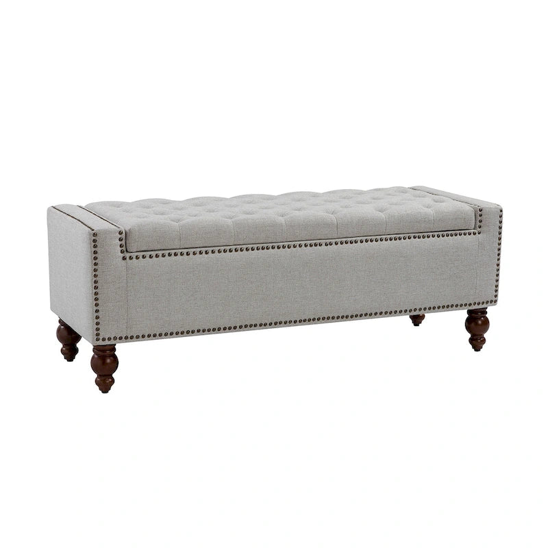 Banc de rangement capitonné classique avec garnitures cloutées