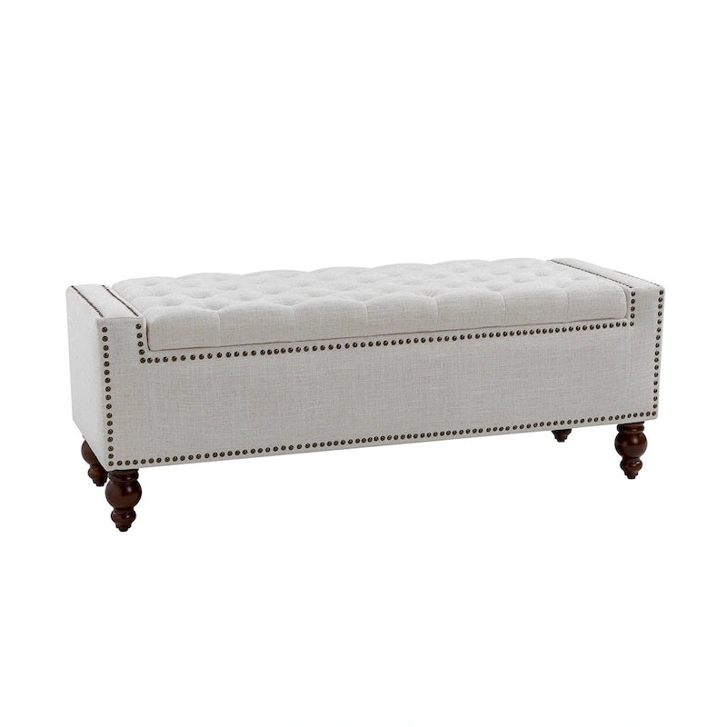 Banc de rangement capitonné classique avec garnitures cloutées