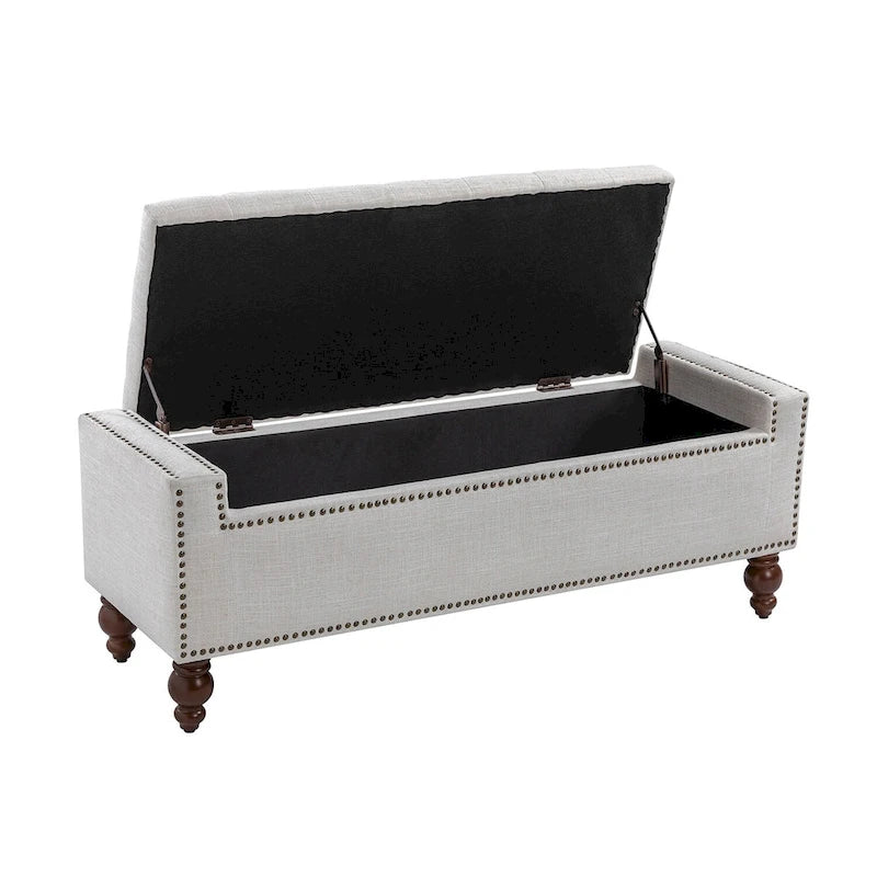 Banc de rangement capitonné classique avec garnitures cloutées