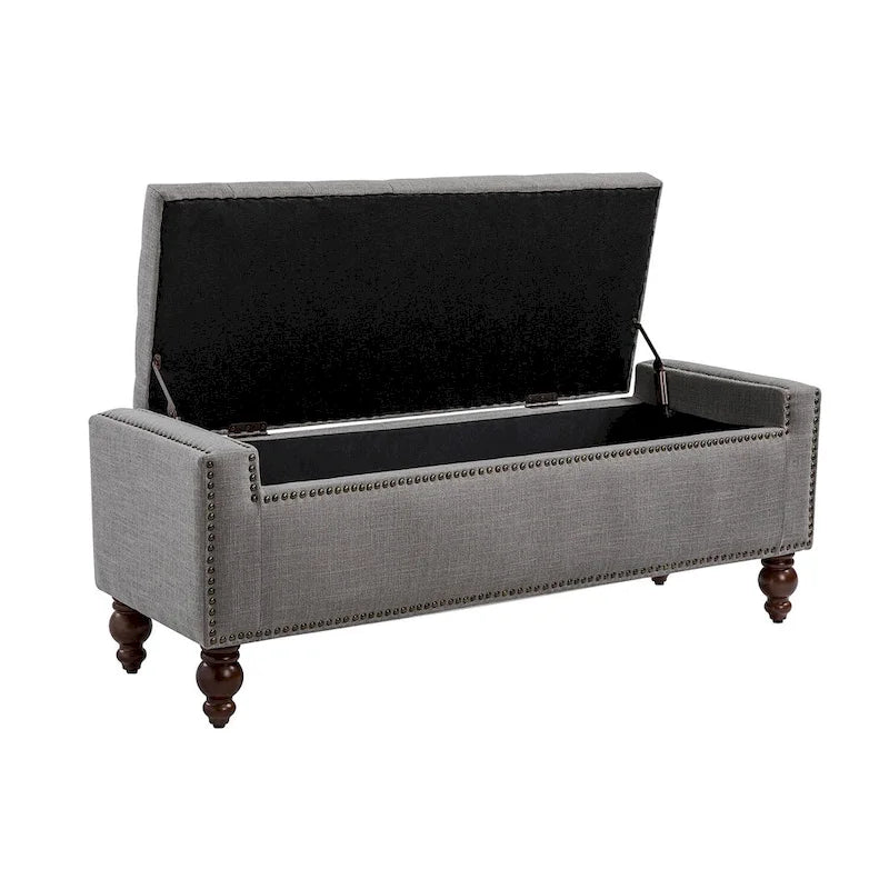 Banc de rangement capitonné classique avec garnitures cloutées
