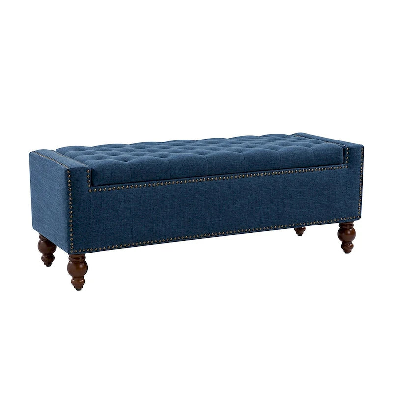 Banc de rangement capitonné classique avec garnitures cloutées