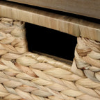 Banc de rangement avec 3 tiroirs et 3 paniers en rotin pour entrée et salon